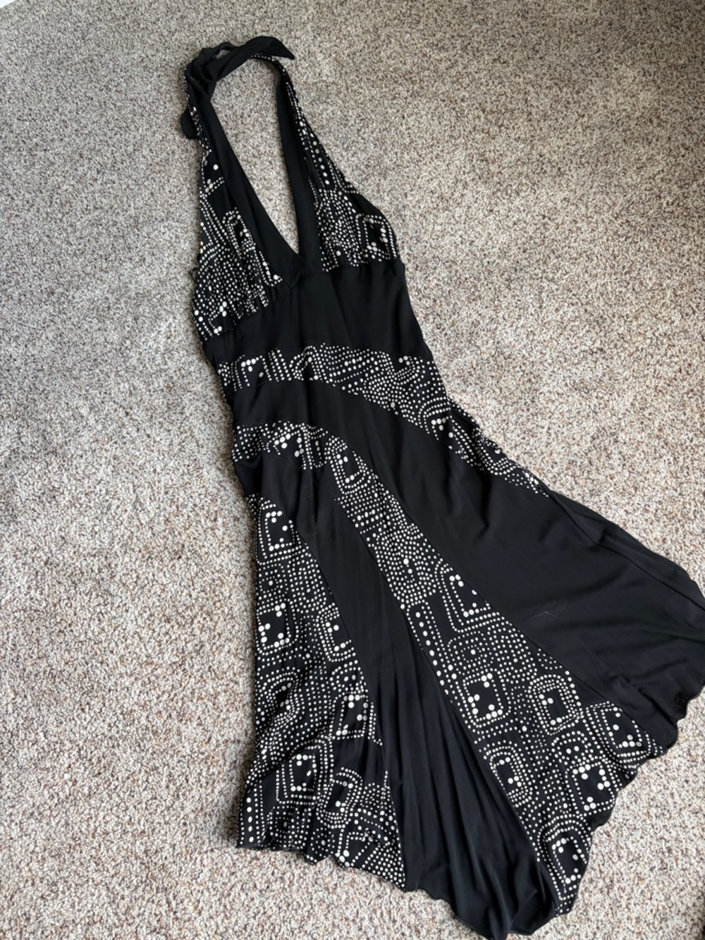 bebe Black One-Shoulder Halter Dress with Silver Stud Accents